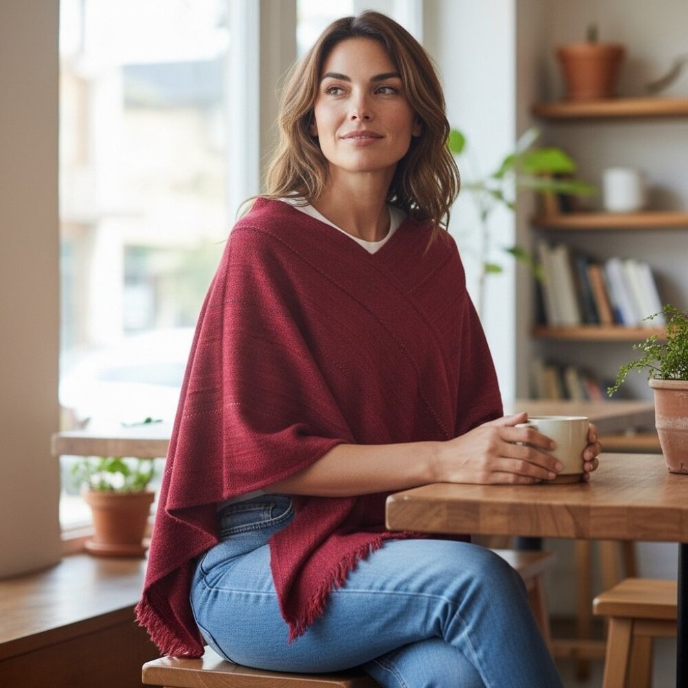 Three‎ Strands Handwovens Port Townsend, WA Red Wool Poncho